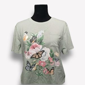 COPY - Light Green Butterfly Floral Graphic Goblincore T-shirt
